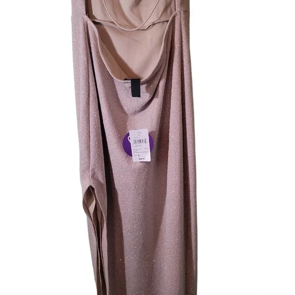 NWT Windsor Evening Dress Special Occasion Back Side Slit Ivory Glitter Gown - Picture 5 of 7